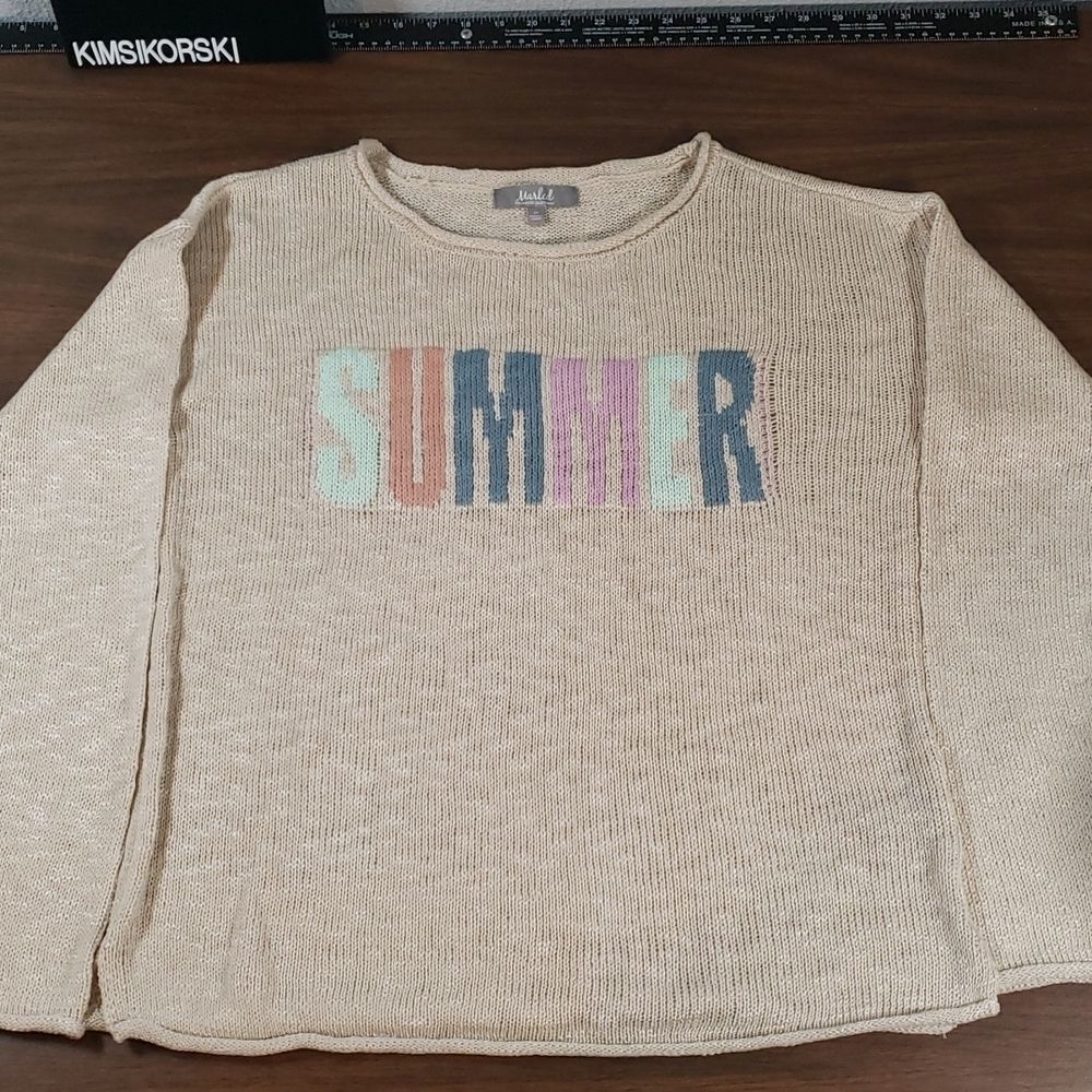 Summer Dreaming in This SuperSoft Pastel Lettering Boyfriend Sweater by Marled M